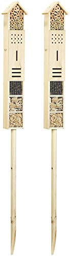 Royal Gardineer Holz-Insektenhotel: 2er-Set Insektenhotels Flip mit Erdspieß, 160 cm (Insektenhotel auf Holzstab, zum Aufstellen, Schmetterling) von Royal Gardineer