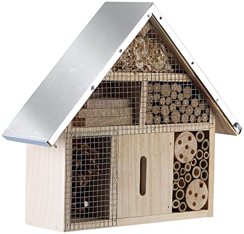 Royal Gardineer Profi-Insektenhotel: Insektenhotel Maja aus Naturholz, vormontiert, Metalldach (Insektenüberwinterungshilfe, Insektenholzhäuser, Insektenschutz) von Royal Gardineer