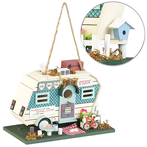 Royal Gardineer Vogelhäuschen: Nistkasten in Wohnwagen-Optik aus Holz, mit farbenfrohen Details (Vogelhaus-Nistkasten, Deko Nistkasten, Vogel) von Royal Gardineer
