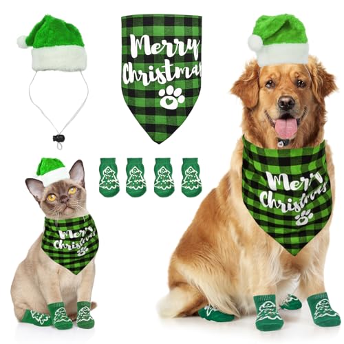 Royal Pets USA Perfekte Weihnachtskleidung, passendes Outfit für Hunde und Katzen, einschließlich Hüte, Bandana und Sets von Anti-Rutsch-Socken für kleine, mittlere, große und große Rassen. (Größe M, von Royal Pets USA