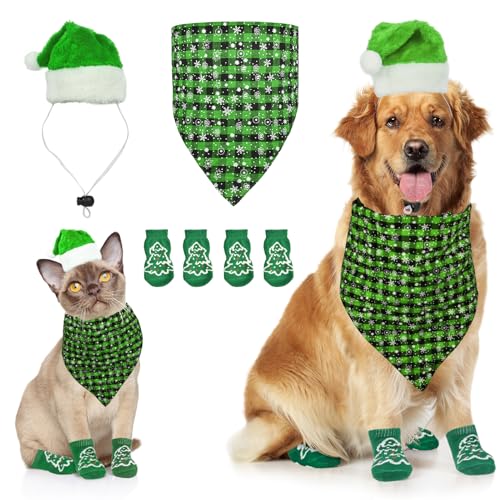 Royal Pets USA Perfekte Weihnachtskleidung, passendes Outfit für Hunde und Katzen, einschließlich Hüte, Bandana und Sets von Anti-Rutsch-Socken für kleine, mittlere, große und große Rassen. (Größe L, von Royal Pets USA