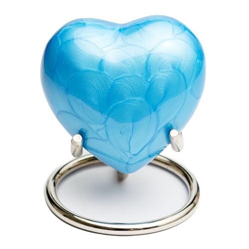 Royal Rapture Urn for Ashes Funeral Memorial Cremation Keepsake Love Urns Decorative Brass Heart with Stand (Blue Plain, 3") RHM03-03 von Royal Rapture