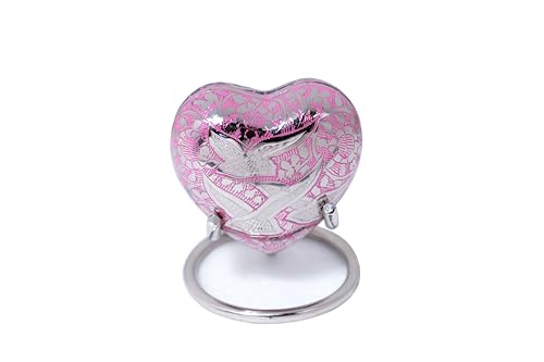 Royal Rapture Urn for Ashes Funeral Memorial Cremation Keepsake Love Urns Decorative Brass Heart with Stand (Pink Bird, 3") RHM03-16 von Royal Rapture