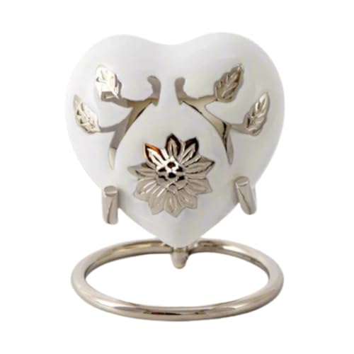 Royal Rapture Urn for Ashes Funeral Memorial Cremation Keepsake Love Urns Decorative Brass Heart with Stand (White Flower, 3") RHM03-22 von Royal Rapture