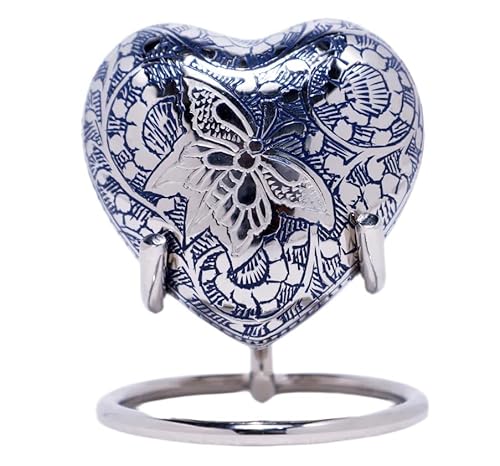 Royal Rapture Urn for Ashes Funeral Memorial Cremation Keepsake Love Urns Decorative Brass Heart with Stand (Blue Butterfly, 3") RHM03-18 von Royal Rapture