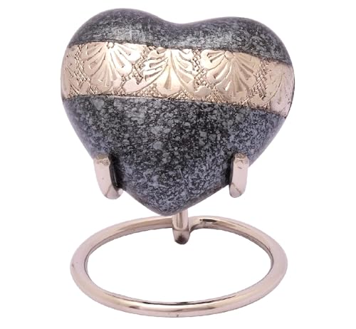 Royal Rapture Urn for Ashes Funeral Memorial Cremation Keepsake Love Urns Decorative Brass Heart with Stand (Silver Grey, 3") RHM03-09 von Royal Rapture