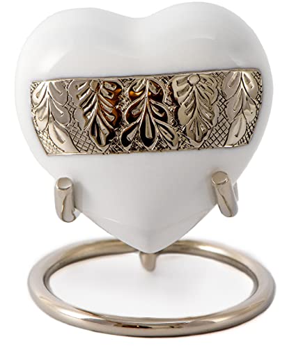 Royal Rapture Urn for Ashes Funeral Memorial Cremation Keepsake Love Urns Decorative Brass Heart with Stand (Silver White, 3") RHM03-08 von Royal Rapture