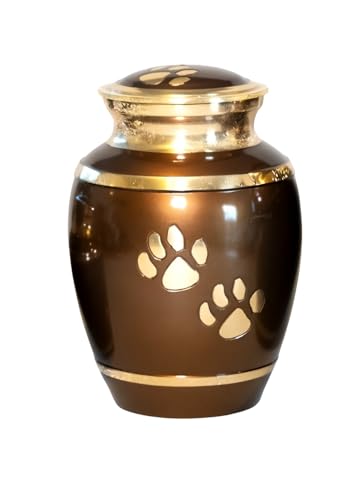 Royal Rapture Urne für Asche, Einmachglas mit Pfotengravur für Hunde und Katzen, Beerdigung, Einäscherung, Liebesurne (Braun-Gold, 15,2 cm, mittelgroß) von Royal Rapture