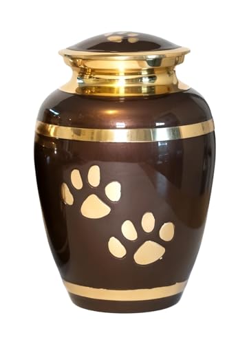 Royal Rapture Urn for Ashes Jar Paw Engraved Dog Cat Funeral Cremation Memorial Love Urns Decorative(Brown_Gold 8") RJM06-14 von Royal Rapture