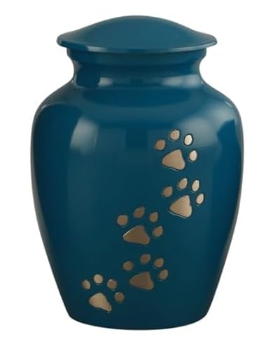 Royal Rapture Urne für Asche, Glas, Pfotengravur, für Hunde und Katzen, Beerdigung, Einäscherung, Liebesurne (blau, 10,2 cm klein) von Royal Rapture