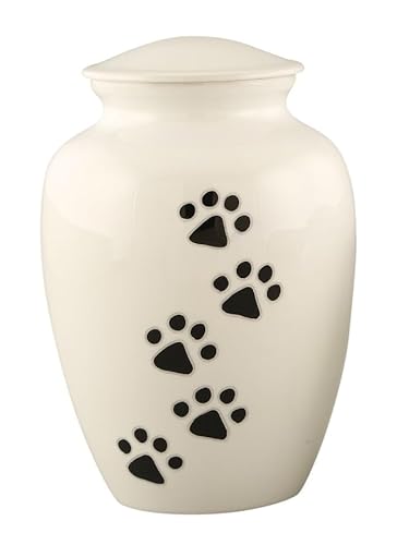 Royal Rapture Urn for Ashes Jar Paw Engraved Dog Cat Funeral Cremation Memorial Love Urns Decorative(White 8") RJM06-13 von Royal Rapture