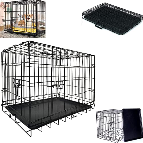 Hundekäfig, Welpenbox, mittelgroß, 76,2 cm, Metall, faltbar, Doppeltüren, mit herausnehmbarem Tablett und Tragegriff, Tierbox, Haustier-Laufgitter, Zwingerkäfig für drinnen und draußen, Schwarz Hundekäfig, Welpenbox, mittelgroß, 76,2 cm, Metall, faltbar, Doppeltüren, mit herausnehmbarem Tablett und Tragegriff, Tierbox, Haustier-Laufgitter, Zwingerkäfig für drinnen und draußen, Schwarz von Royalswill