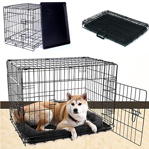 Hundekäfig, Hundezwinger aus Metall, zusammenklappbar, 2 Türen, mit herausnehmbarem Tablett, robust, groß, für drinnen und draußen, Verhaltenstraining, 76,2 cm, Schwarz Hundekäfig, Hundezwinger aus Metall, zusammenklappbar, 2 Türen, mit herausnehmbarem Tablett, robust, groß, für drinnen und draußen, Verhaltenstraining, 76,2 cm, Schwarz von Royalswill