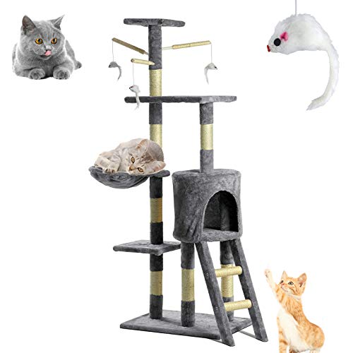 Kratzbaum Kletterturm zur Förderung der körperlichen Entwicklung, Kratzbaum Katzenbett Aktivitätszentrum Plattform mit Plüschhängematte und Spielzeugmaus Sisal überzogen 140cm, Grau Kratzbaum Kletterturm zur Förderung der körperlichen Entwicklung, Kratzbaum Katzenbett Aktivitätszentrum Plattform mit Plüschhängematte und Spielzeugmaus Sisal überzogen 140cm, Grau von Royalswill