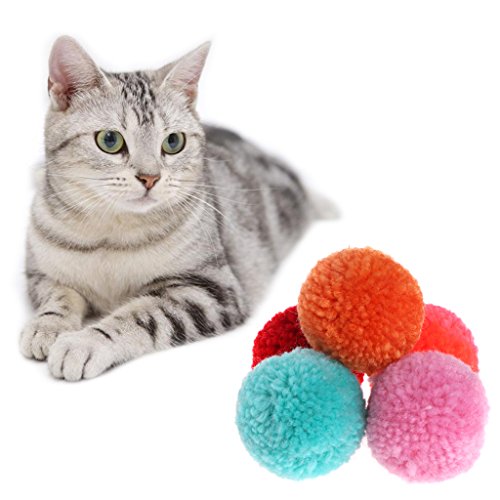 Roydoa 5 Stück Pompons Bälle Katzenspielzeug Plüschbälle sortiert Haustier Spiel Kätzchen interaktiv weich Candy Farbe von Roydoa