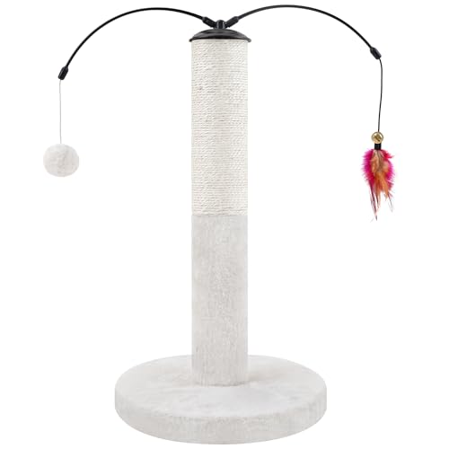 Kaktus Katzen-Kratzbaum mit interaktivem Spielzeug, grünem Plüsch-Design, Feder und Ballaufsätzen (Beige) von Roypet