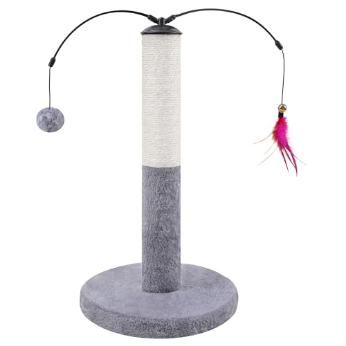 Kaktus Katzen-Kratzbaum mit interaktivem Spielzeug, grünes Plüsch-Design, Feder und Ballbefestigungen (Grau) von Roypet