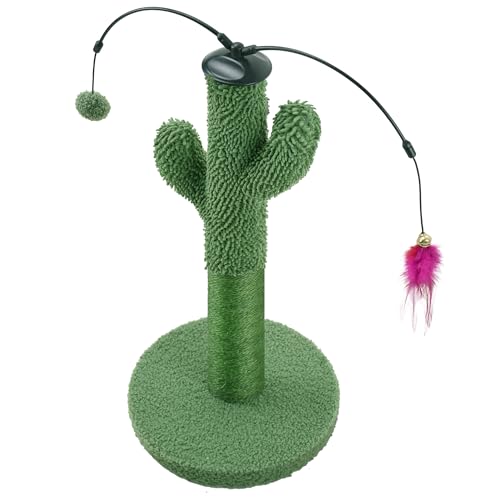 Kaktus Kratzbaum mit interaktivem Spielzeug, grünem Plüsch-Design, Feder und Ballaufsätzen (Grün) von Roypet