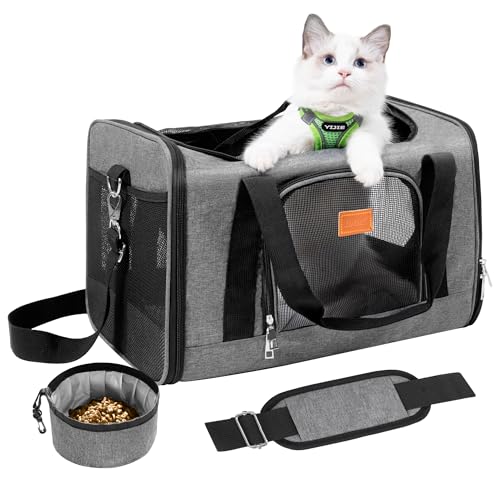ROYPET Katzentragetasche, Hundetasche, Katzentasche, Katzen-Reisetasche, weiche Seiten und kratzfeste Netz-Katzentasche, Haustier-Tragetasche, Reise-Welpen-Tragetasche, Haustier-Zuhause (Grau) von Roypet