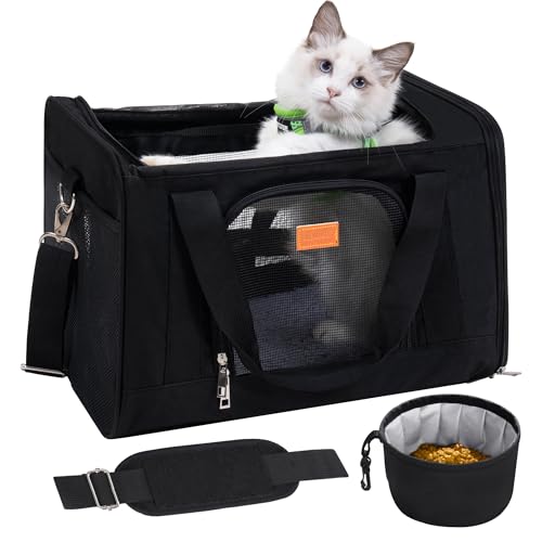 ROYPET Katzentragetasche, Hundetasche, Katzentasche, Katzen-Reisetasche, weiche Seiten und kratzfeste Netz-Katzentasche, Haustier-Tragetasche, Reise-Welpen-Tragetasche, Haustier-Zuhause (Schwarz) von Roypet