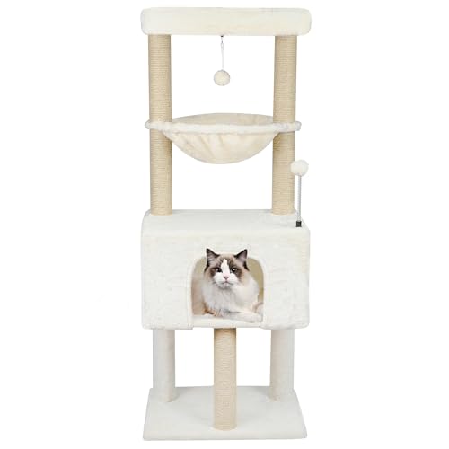 Roypet Kratzbaum mit Kratzstämmen, Katzenmöbel, Aktivitätszentrum, Kletterbaum mit Katzenhütte und Hängematte, 110 cm, Beige Roypet Kratzbaum mit Kratzstämmen, Katzenmöbel, Aktivitätszentrum, Kletterbaum mit Katzenhütte und Hängematte, 110 cm, Beige von Roypet