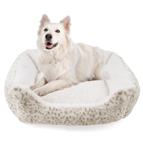 Roypet Weiches Hundebett, Anti-Angst-Welpen-Kuschelbett für Welpen, Hunde und Katzen, rechteckig, waschbar, Leopardenmuster, Farbe mit Matratze, cremefarben, Größe L Roypet Weiches Hundebett, Anti-Angst-Welpen-Kuschelbett für Welpen, Hunde und Katzen, rechteckig, waschbar, Leopardenmuster, Farbe mit Matratze, cremefarben, Größe L von Roypet