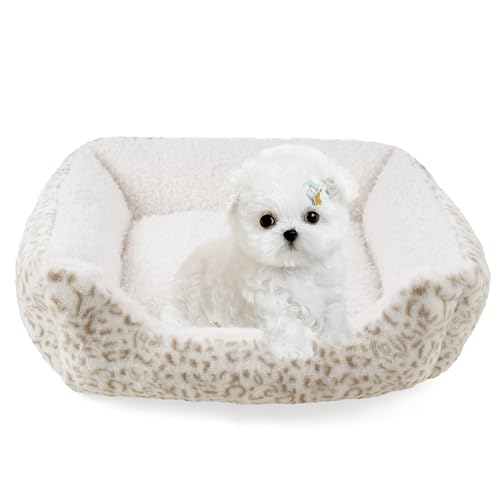Roypet Weiches Hundebett, Anti-Angst-Welpen-Kuschelbett für Welpen, Hunde und Katzen, rechteckig, waschbar, Leopardenmuster, Farbe mit Matratze, cremefarben, Größe S Roypet Weiches Hundebett, Anti-Angst-Welpen-Kuschelbett für Welpen, Hunde und Katzen, rechteckig, waschbar, Leopardenmuster, Farbe mit Matratze, cremefarben, Größe S von Roypet