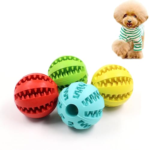 Roysmart 4 Stück Robuster Hunde Ball, Hundeball mit Zahnpflege-Funktion, Bissfestes Hundespielzeug, Naturgummi Hund Feeder Ball für Kleine Hunde (5cm) von Roysmart