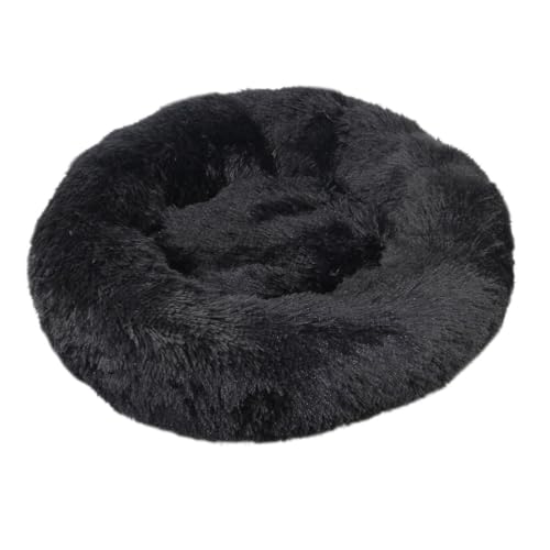 Rozhuhro Katzenbett Hundebett Sofa Donut-Zwinger, warmes rundes Haustierbett Plüsch, weiche beruhigende Betten Plüsch mit Rutschfester Unterseite, für Welpen Kätzchen kleine Haustiere,Schwarz,110CM von Rozhuhro