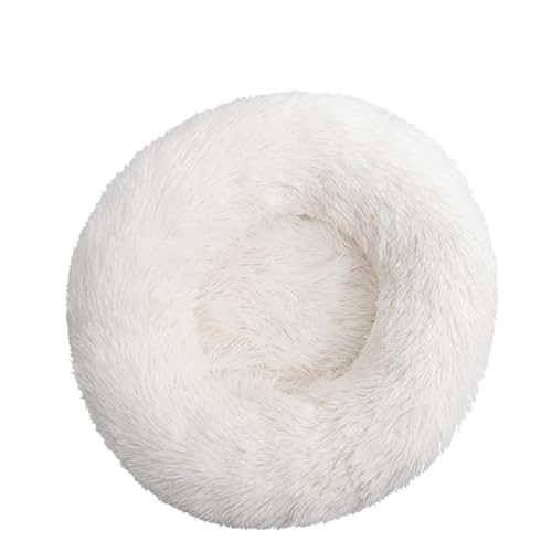 Rozhuhro Katzenbett Hundebett Sofa Donut-Zwinger, warmes rundes Haustierbett Plüsch, weiche beruhigende Betten Plüsch mit Rutschfester Unterseite, für Welpen Kätzchen kleine Haustiere,Weiß,110CM von Rozhuhro