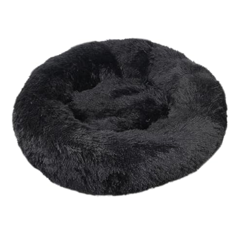 Rozhuhro Katzenbett Hundebett Sofa Donut-Zwinger, warmes rundes Haustierbett Plüsch, weiche beruhigende Betten mit Rutschfester Unterseite, für Welpen Kätzchen kleine Haustiere,Schwarz,60CM von Rozhuhro