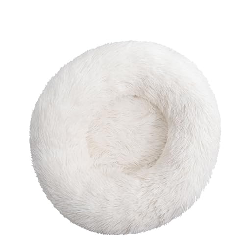 Rozhuhro Katzenbett Hundebett Sofa Donut-Zwinger, warmes rundes Haustierbett Plüsch, weiche beruhigende Betten mit Rutschfester Unterseite, für Welpen Kätzchen kleine Haustiere,Weiß,80CM von Rozhuhro