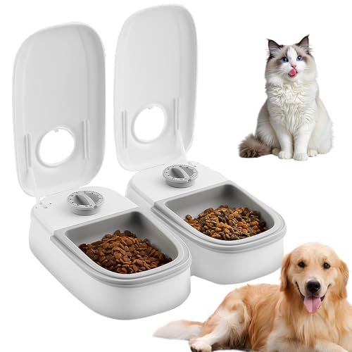 Rppiup Automatischer Katzenfutterspender, 2 Mahlzeiten Katzenfutterautomat mit Timer 48h, Doppel 350ml Nass- und Trockenfutter Katzenfutterspender, Automatischer Hundefutterspender, Futterspender für Rppiup Automatischer Katzenfutterspender, 2 Mahlzeiten Katzenfutterautomat mit Timer 48h, Doppel 350ml Nass- und Trockenfutter Katzenfutterspender, Automatischer Hundefutterspender, Futterspender für von Rppiup