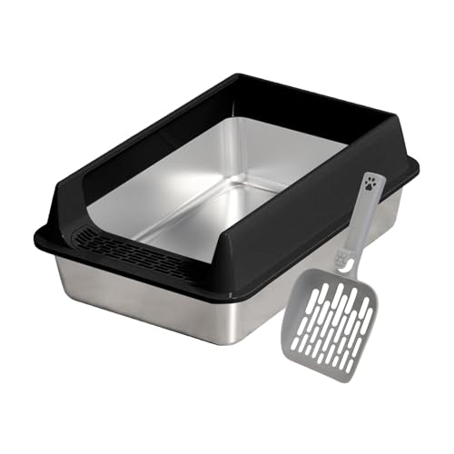 Katzentoilette aus Edelstahl, praktische Schaufel, 40 x 30 x 16 cm, Wohnung, Balkon, Katzenkiste, Terrasse, Garten, Haustierstreu, einfache Reinigung, für Terrassen oder Garten Katzentoilette aus Edelstahl, praktische Schaufel, 40 x 30 x 16 cm, Wohnung, Balkon, Katzenkiste, Terrasse, Garten, Haustierstreu, einfache Reinigung, für Terrassen oder Garten von Rproonay