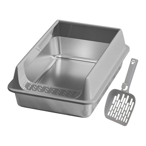 Katzentoilette aus Edelstahl, praktische Schaufel, 40 x 30 x 16 cm, Wohnung, Balkon, Katzenkiste, Terrasse, Garten, Haustierstreu, einfache Reinigung, für Terrassen oder Garten Katzentoilette aus Edelstahl, praktische Schaufel, 40 x 30 x 16 cm, Wohnung, Balkon, Katzenkiste, Terrasse, Garten, Haustierstreu, einfache Reinigung, für Terrassen oder Garten von Rproonay