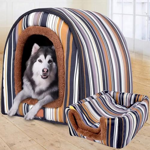 Extra großes 2-in-1-Hundehüttenbett, Jumbo-XL, Haustier-Hundebett, Zelt, Angstlinderung, beruhigende Hundehütte, Katzenhöhle, Iglu, Winter, warm, Haustiernest (XL-75 x 57 x 55 cm, B) von Rr tianshi