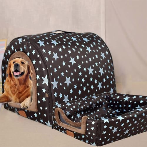 Extra großes 2-in-1-Hundehüttenbett, Jumbo-XL, Haustier-Hundebett, Zelt, Angstlinderung, beruhigende Hundehütte, Katzenhöhle, Iglu, Winter, warm, Haustiernest (XL-75 x 57 x 55 cm, C) von Rr tianshi