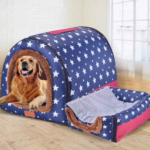 Extra großes 2-in-1-Hundehüttenbett, Jumbo-XL, Haustier-Hundebett, Zelt, Angstlinderung, beruhigende Hundehütte, Katzenhöhle, Iglu, Winter, warm, Haustiernest (XL-75 x 57 x 55 cm, D) von Rr tianshi