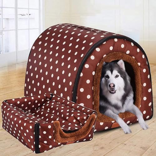 Extra großes 2-in-1-Hundehüttenbett, Jumbo-XL, Haustier-Hundebett, Zelt, Angstlinderung, beruhigende Hundehütte, Katzenhöhle, Iglu, Winter, warm, Haustiernest (XL-75 x 57 x 55 cm, E) von Rr tianshi