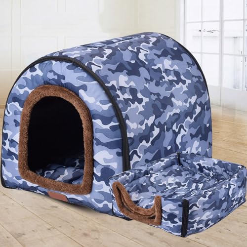 Extra großes 2-in-1-Hundehüttenbett, Jumbo-XL, Haustier-Hundebett, Zelt, Angstlinderung, beruhigende Hundehütte, Katzenhöhle, Iglu, Winter, warm, Haustiernest (XL-75 x 57 x 55 cm, F) von Rr tianshi