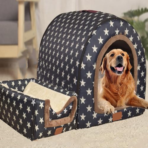 Extra großes 2-in-1-Hundehüttenbett, Jumbo-XL, Haustier-Hundebett, Zelt, Angstlinderung, beruhigende Hundehütte, Katzenhöhle, Iglu, Winter, warm, Haustiernest (XL-75 x 57 x 55 cm, H) von Rr tianshi