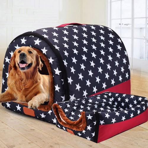 Extra großes 2-in-1-Hundehüttenbett, Jumbo-XL, Haustier-Hundebett, Zelt, Angstlinderung, beruhigende Hundehütte, Katzenhöhle, Iglu, Winter, warmes Haustiernest (L-60 x 48 x 43 cm, A) von Rr tianshi