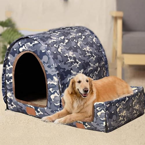 Extra großes 2-in-1 Jumbo-Hundehausbett, XL, Hundebett, Zelt, Angstlinderung, beruhigend, XXL Hundehütte, Katzenhöhle, Iglu, Winter, warmes Haustiernest (XXXL-105 x 80 x 78 cm, F) von Rr tianshi