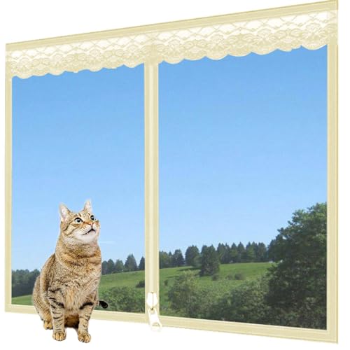 Rr tianshi Balkonnetze, Schutz für Katzenfenster, Fensterschutz für Katzen, Sicherheitsnetz, kratzfester Fensterschutz, Fliegengitter, Moskitonetz (180 x 200 cm, Beige) von Rr tianshi