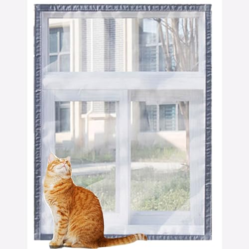 Rr tianshi Balkonnetze, langlebig, Katzenfensterschutz, Fenster-Netzschutz für Katzen, kratzfester Fensterschutz, Fliegengitter, Moskitonetz (100 x 150 cm, Grau + Weiß) von Rr tianshi