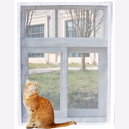 Rr tianshi Balkonnetze, langlebiger Katzenfensterschutz, Fenster-Netzschutz für Katzen, kratzfester Fensterschutz, Fliegengitter, Moskitonetz (90 x 150 cm, Weiß + Grau) von Rr tianshi