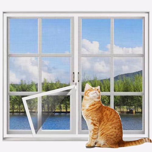 Rr tianshi Balkonnetze mit Reißverschluss, Katzenfenster, Fensterschutz für Katzen, Sicherheitsnetz, kratzfester Fensterschutz, Fliegengitter, Moskitonetz (50 x 60 cm, Weiß + Weiß) von Rr tianshi