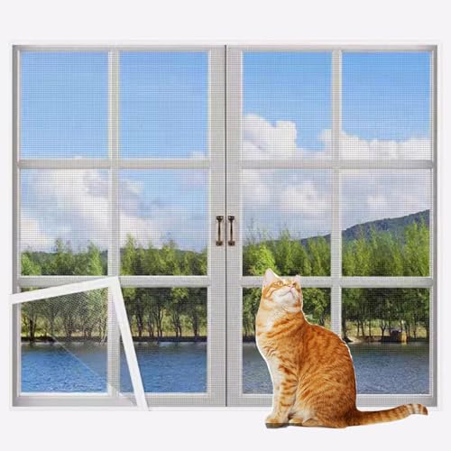 Rr tianshi Katzenschutzgitter für Fenster, Balkonnetz, Fensterschutz für Katzen, kratzfester Fensterschutz, Fliegengitter, Moskitonetz (100 x 100 cm, Weiß + Weiß) von Rr tianshi