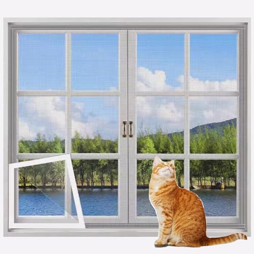 Rr tianshi Katzenschutzgitter für Fenster, Balkonnetz, Fensterschutz für Katzen, kratzfester Fensterschutz, Fliegengitter, Moskitonetz (100 x 120 cm, Grau + Weiß) von Rr tianshi