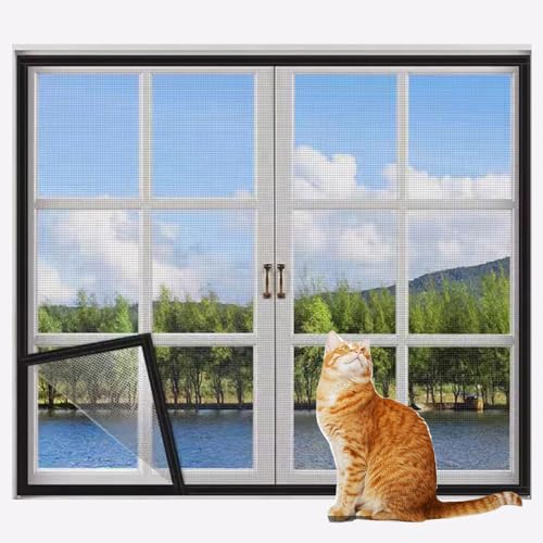 Rr tianshi Katzenschutzgitter für Fenster, Balkonnetz, Fensterschutz für Katzen, kratzfester Fensterschutz, Fliegengitter, Moskitonetz (100 x 120 cm, Schwarz + Weiß) von Rr tianshi